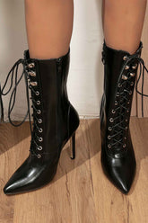 New Fashion Spring Outfit Pointed Toe Lace Up Mid-Calf Boots